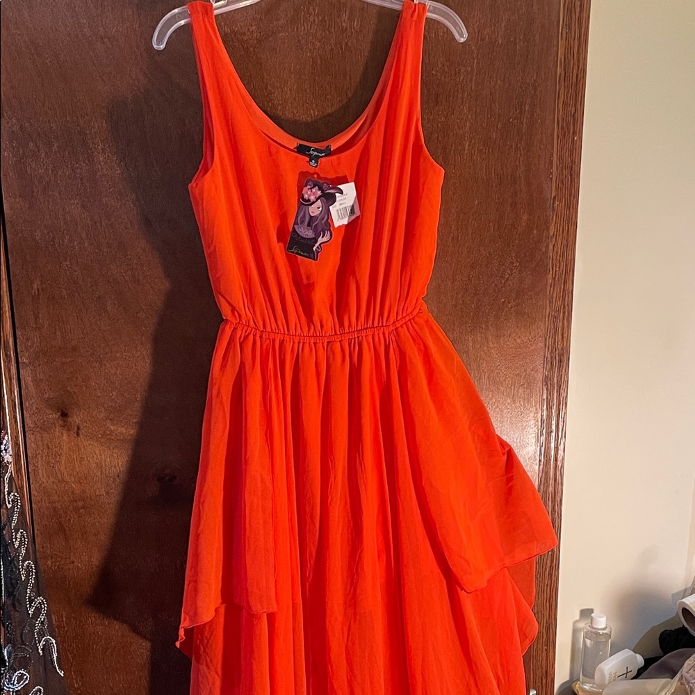 Soprano Vibrant Orange Sleeveless Tiered Prom Dress sz S